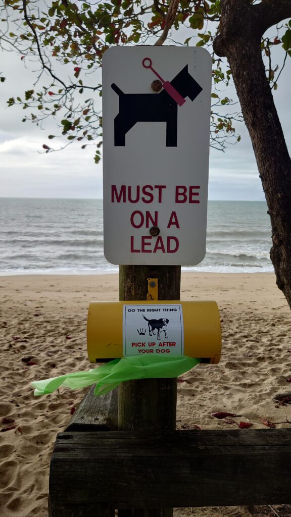 dog poop bag in beach